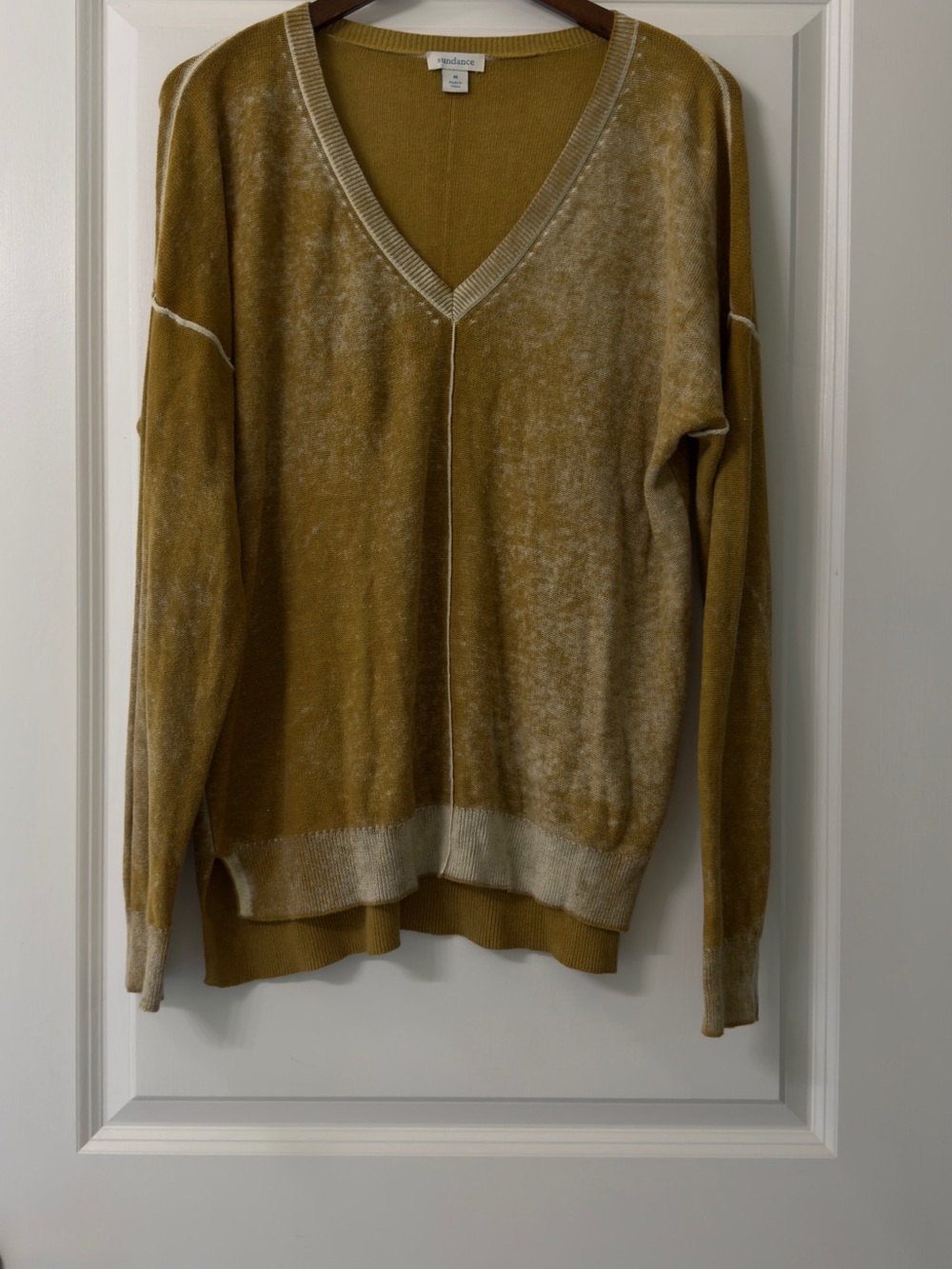 Sundance V-Neck Sweater in Mustard with Contrast Trim boho cotton